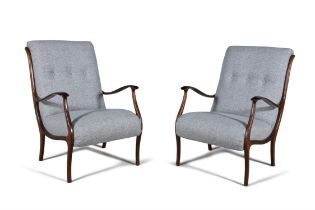 EZIO LONGHI A pair of 'Mitzi' armchairs by Ezio Longhi for Elam. Italy, c.1950. 63 x 80 x 90cm(h),