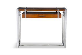 CONSOLE TABLE A chrome and teak console table with a single drawer. France, 100 x 29 x 80cm(h)