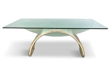 RENATO ZEVI A brass and chrome glass topped dining table attrib. to Renato Zevi. Italy, c.1970