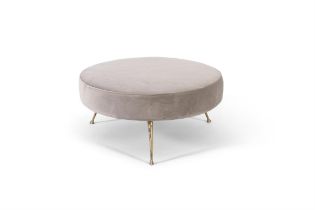 STOOL A circular velvet upholstered stool on three brass legs. Italy, c. 1960. 80 x 80 x 38cm(h)