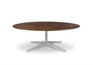 DINING TABLE An oval rosewood dining table in the style of Florence Knoll, on a chrome plated