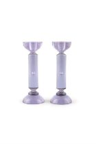 FLAVIO POLLI A pair of purple glass candle sticks attrib. to Flavio Polli. Italy. 29cm(h)