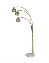 FLOOR LAMP A three arm arc floor lamp, gilt metal on a marble base. Attrib. Goffredo Reggiani.