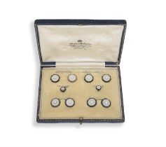 A MID-20TH CENTURY GENTLEMAN'S DIAMOND AND AGATE DRESS SET Comprising a pair of cufflinks,