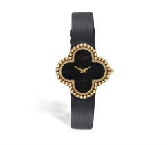 AN 18K GOLD AND ONYX 'ALHAMBRA' WRISTWATCH, BY VAN CLEEF & ARPELS Cal. 976001 quartz movement,