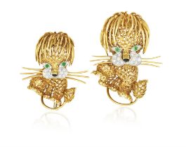 A PAIR OF GEM-SET NOVELTY BROOCHES, BY FASANO, CIRCA 1960 Composed of two whimsical lions,