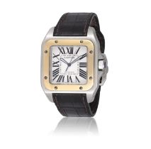A STAINLESS STEEL AND 18K GOLD 'SANTOS 100' WRISTWATCH, BY CARTIER SANTOS 100 ANNIVERSARY