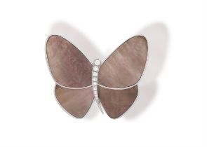 A MOTHER-OF-PEARL AND DIAMOND CLIP BROOCH, BY VAN CLEEF AND ARPELS Designed as a butterfly with
