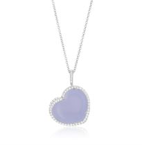 A CHALCEDONY AND DIAMOND PENDANT ON CHAIN, BY MARGHERITA BURGENER The heart-shaped polished blue