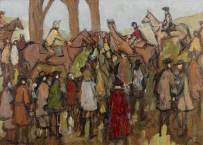 Gladys MacCabe (1918 - 2018) Race Day, Co. Galway Oil on Board, 39 x 55cm (15½ x 22") Signed;