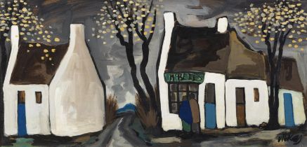 Markey Robinson (1918 - 1999) Figures and Cottages Gouache on board, 36 x 74cm (14 x 29") Signed
