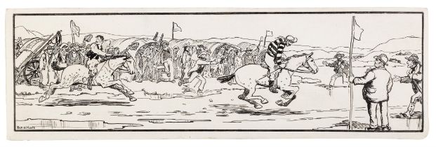 Jack Butler Yeats RHA (1871-1957) The Strand Races, The Finish, (1906) Ink on Paper, 14.7 x 46.