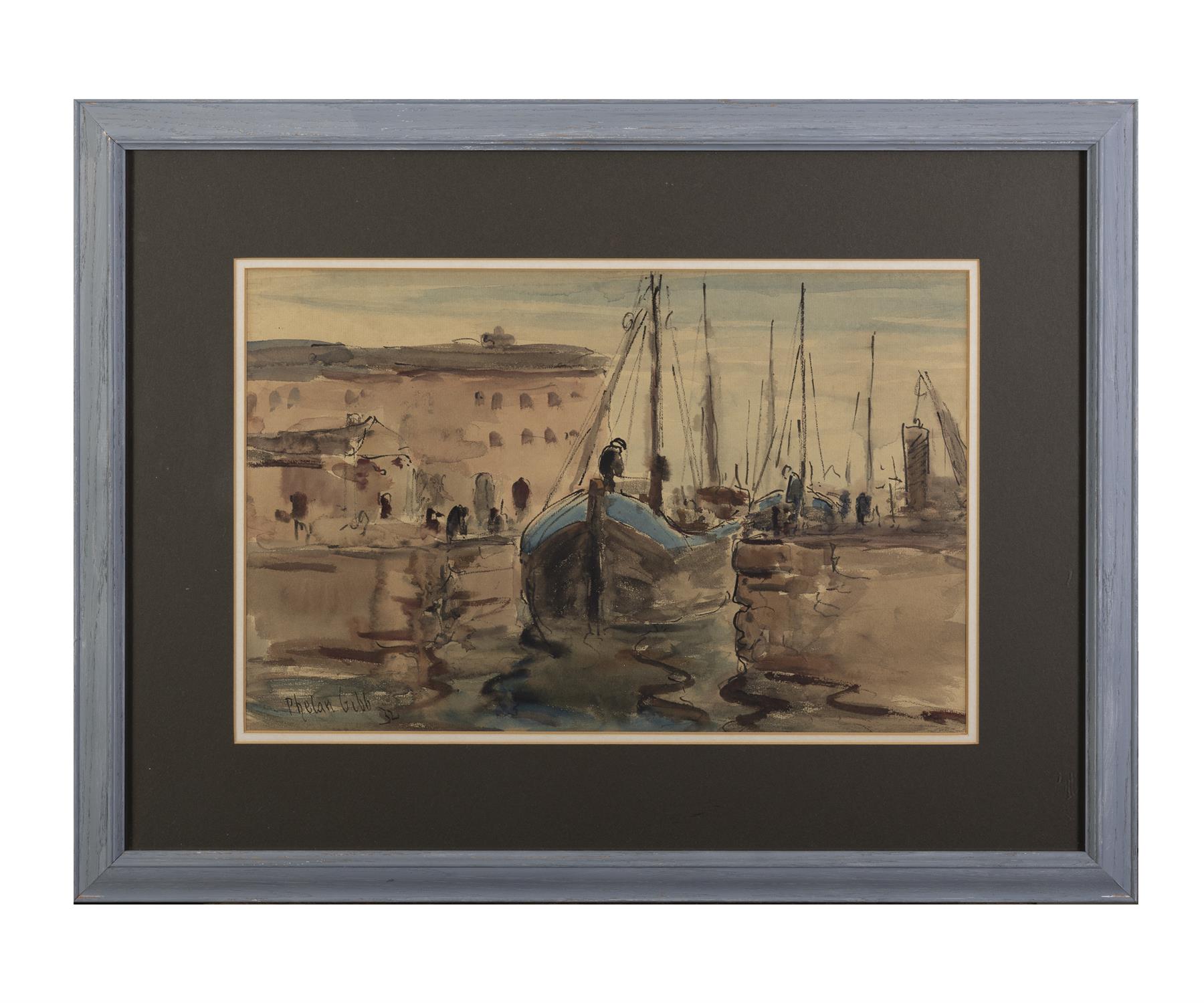 Harry Phelan Gibb (1870-1948) Fishing Boat at Harbour Watercolour, pen and ink, - Image 2 of 4