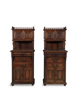 A PAIR OF 19TH CENTURY FRENCH CARVED WALNUT SIDE CABINETS BY C.H. JEANSELME & CO. (PARIS), C.
