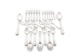 A MATCHING SET OF TWENTY-SEVEN KING & QUEENS PATTERN SILVER CUTLERY, 19TH CENTURY Dublin &