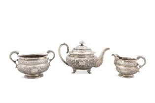 AN IRISH WILLIAM IV THREE-PIECE TEA SERVICE Dublin c.1821, mark of Charles Martin (teapot) and