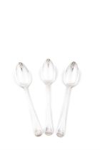 A SET OF THREE GEORGE III SILVER BRIGHT-CUT TAPER HANDLED TABLE SPOONS, London, c.1814,