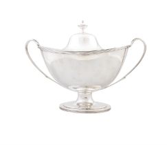 A SILVER GEORGE III STYLE HELMET SHAPED SOUP TUREEN AND COVER Sheffield, 1906,