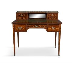 A FINE VICTORIAN INLAID MAHOGANY WRITING DESK BY MAPLE & CO, LONDON the superstructure with