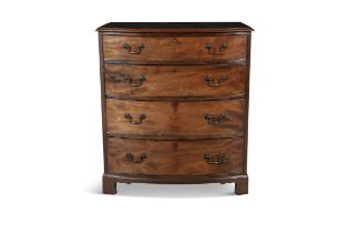 A 19TH CENTURY MAHOGANY CHEST OF DRAWERS, of compact rectangular form, the top above four long