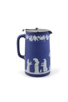 A WEDGWOOD JASPERWARE AND PEWTER MOUNTED TANKARD the body decorated in traditional blue palette