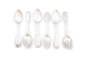 A SET OF SIX IRISH GEORGE III PROVINCIAL SILVER FIDDLE PATTERN DESSERT SPOONS mark of Carden