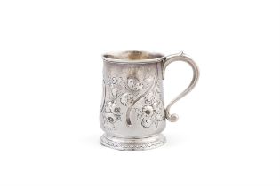 A GEORGE III SILVER CHRISTENING CUP London c.1732, lacking makers mark, of baluster form,