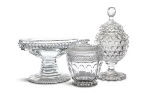 A COLLECTION OF CUT GLASS, comprising a Georgian style pedestal bowl, 21 cm wide; together with