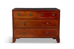 A GEORGE III INLAID MAHOGANY CHEST OF DRAWERS the solid rectangular top over two short and two