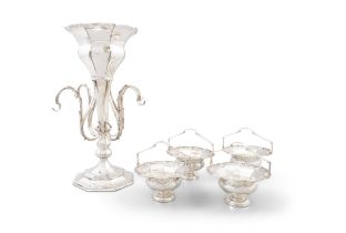 A SILVER TABLE CENTREPIECE WITH FOUR HANGING BASKETS London, 1932, mark of Harrison Brothers &