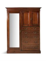 AN EDWARDIAN INLAID MAHOGANY WARDROBE, fitted with a four drawer chest, cupboard section and