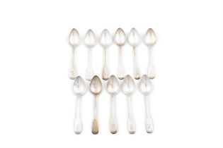 A SET OF ELEVEN GEORGE IV IRISH SILVER FIDDLE PATTERN TEASPOONS, Dublin c. 1830,