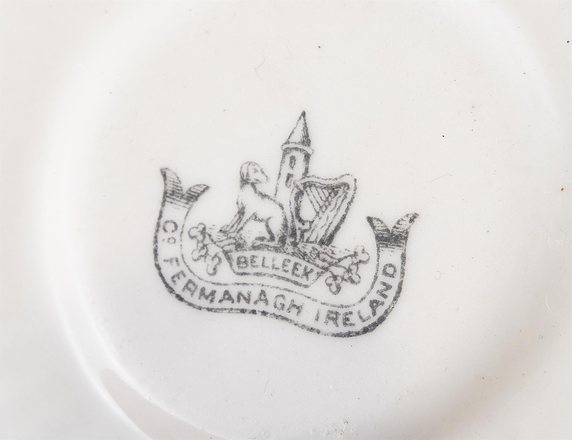 A BELLEEK SECOND PERIOD ERNE PATTERN PART TEA SERVICE decorated with green paint foliate sprays, - Image 4 of 24