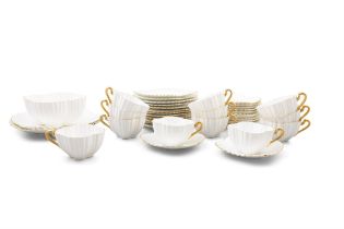 A 19TH CENTURY FOLEY WITTMANN CHINA TEA SET white ground with ribbed border with gilt edging,