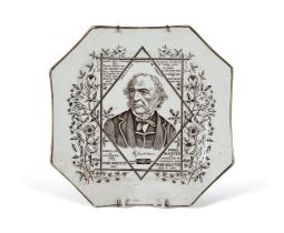 A COMMEMORATIVE OCTAGONAL CHINA PLATE, depicting British Prime Minister, William Gladstone of