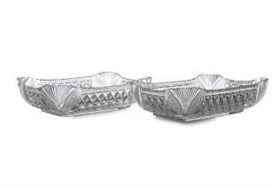 A PAIR OF IRISH CUT GLASS SERVING DISHES, c. 1900, each rectangular form with shell cut corner