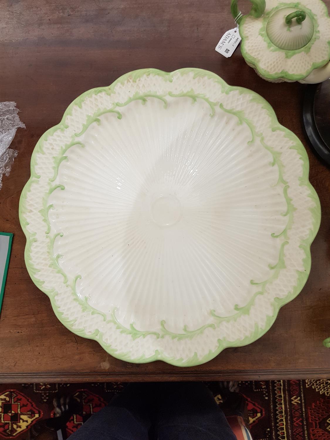 A BELLEEK SECOND PERIOD ERNE PATTERN PART TEA SERVICE decorated with green paint foliate sprays, - Image 6 of 24