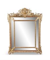 A LATE 19TH CENTURY GILTWOOD CUSHION SHAPED RECTANGULAR MIRROR, fitted with five glass panels,