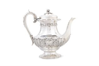 A GEORGE IV SILVER TEAPOT London, c.1824, lacking makers mark, of baluster form,