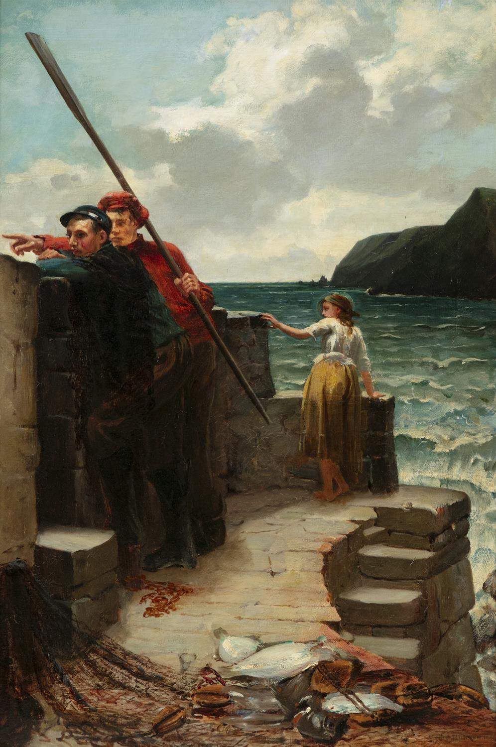 COLIN HUNTER A.R.A (1841-1904) 'A Strange Craft' (1891) Oil on canvas, 76 x 51cm Signed and - Image 2 of 4