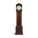 A GEORGE IV MAHOGANY LONGCASE CLOCK the pointed hood enclosing a white enamel dial inked with
