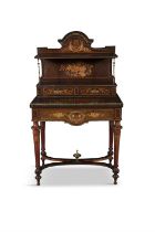 A MARQUETRY AND GILT METAL MOUNTED BUREAU DU DAME, with arched top cornice and upper gallery
