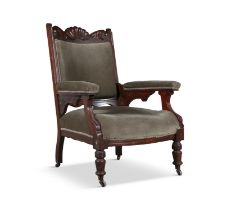 A QUEEN ANNE STYLE WALNUT CHAIR, with upholstered drop in seat.