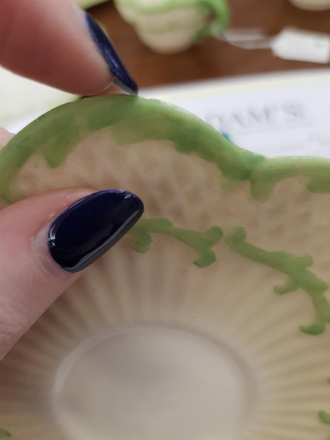 A BELLEEK SECOND PERIOD ERNE PATTERN PART TEA SERVICE decorated with green paint foliate sprays, - Image 23 of 24