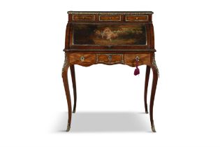 A FRENCH 'VERNIS MARTIN' AND PARQUETRY BUREAU DE DAME, 19TH CENTURY, the cylinder front