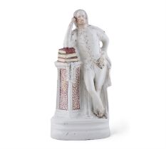 A LARGE STAFFORDSHIRE FIGURE OF SHAKESPEARE, 19TH CENTURY modelled standing, with legs crossed