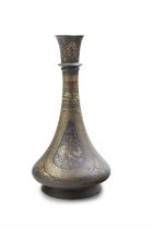 A QAJAR GOLD AND SILVER INLAID VASE, 19TH CENTURY, of elegant baluster shape,