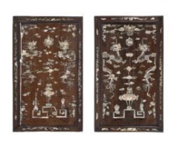 A PAIR OF RICHLY ADORNED LARGE MOTHER OF PEARL INLAID ‘DRAGON AND PHOENIX’ WOODEN TRAYS Vietnam,