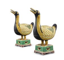 *A PAIR OF PORCELAIN BOXES AND COVERS SHAPED AS DUCKS OR GEESE Europe, Kangxi style, 20th century.