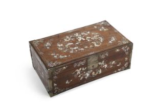 A MOTHER OF PEARL INLAID ‘BUTTERFLY AND FLOWER’ WOODEN RECLANGULAR BOX Vietnam, Tonkin, Nam Dinh,